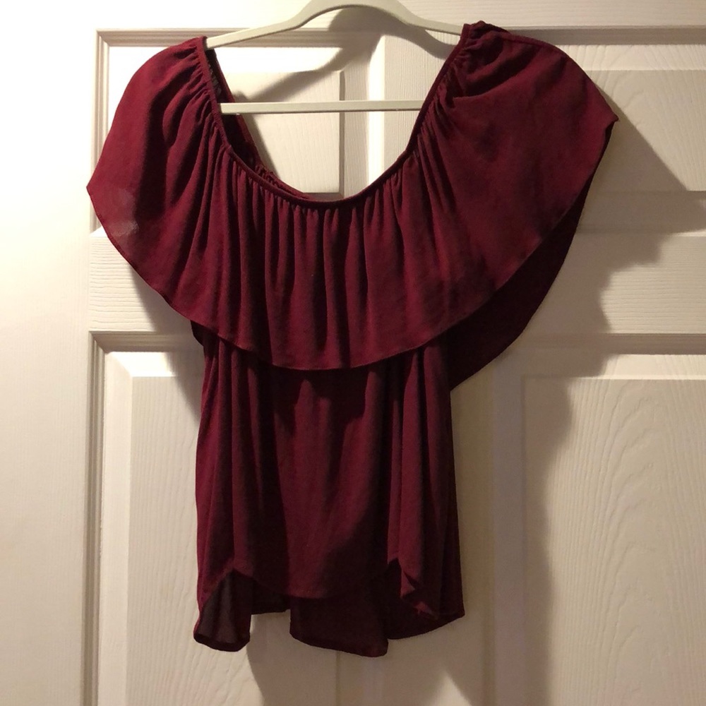 Maroon off the shoulder chiffon blouse Size M